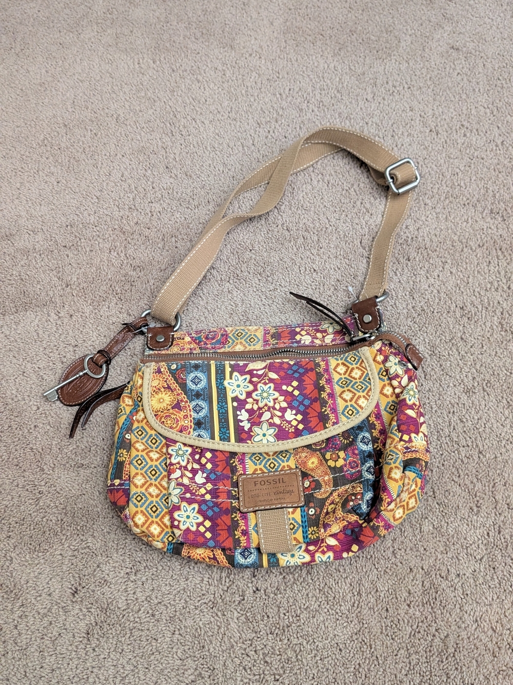 Fossil Women's Multicolor Patterned Crossbody Bag